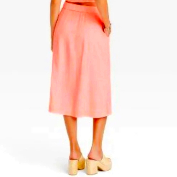 NEW PINK PARASOL UNIVERSAL THREADS LINEN MIDI BUTTON FRONT SKIRT XL - Picture 3 of 7